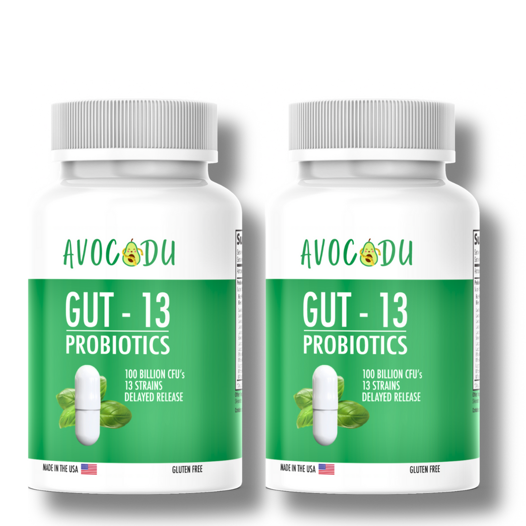 Gut-13 Double- 2 bottles of the #1 Premium Probiotic with 100 Billion CFUs and 13 Different Live Strains + Delayed Release