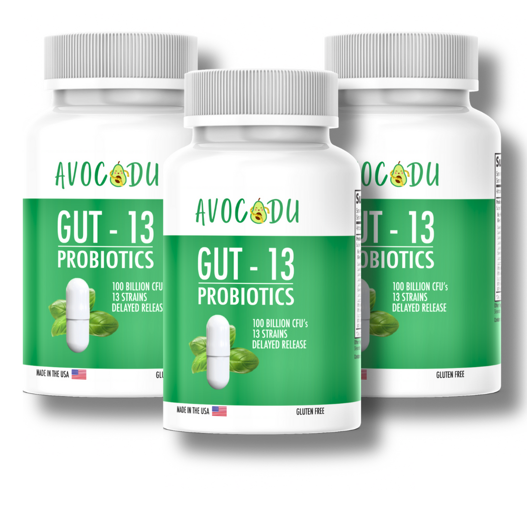 Gut-13 Triple- 3 bottles of the #1 Premium Probiotic with 100 Billion CFUs and 13 Different Live Strains + Delayed Release